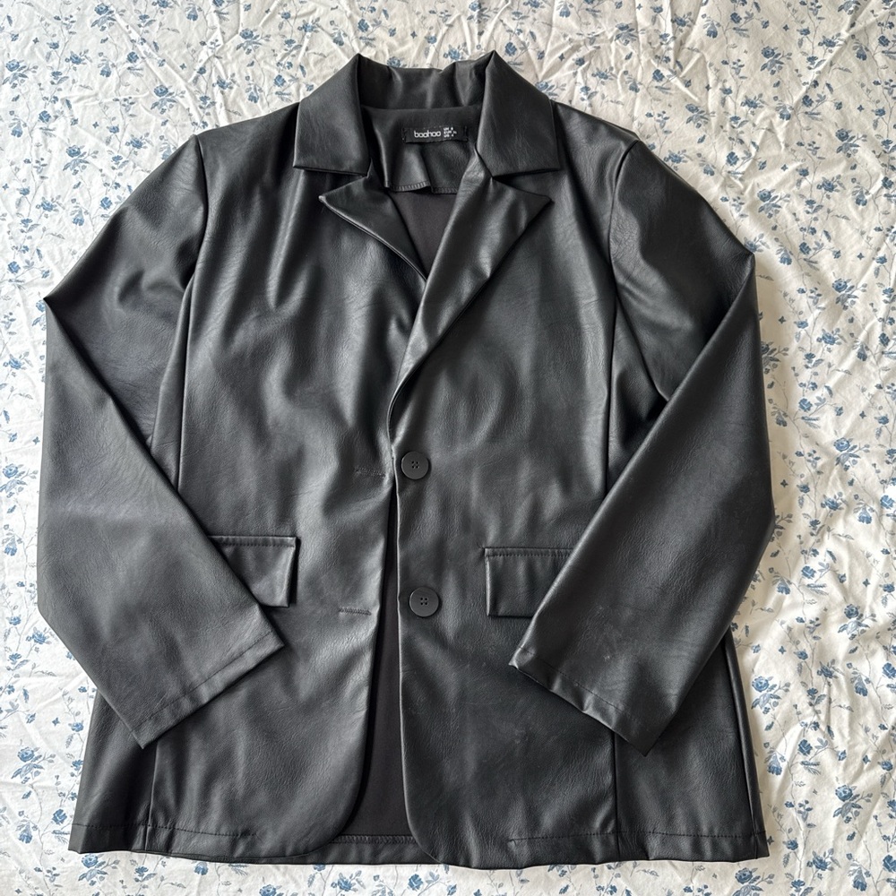 Black Faux Leather Blazer